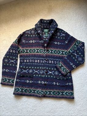VINTAGE Lauren Ralph Lauren Navy Fair Isle Shawl-Collar Cardigan Sweater
